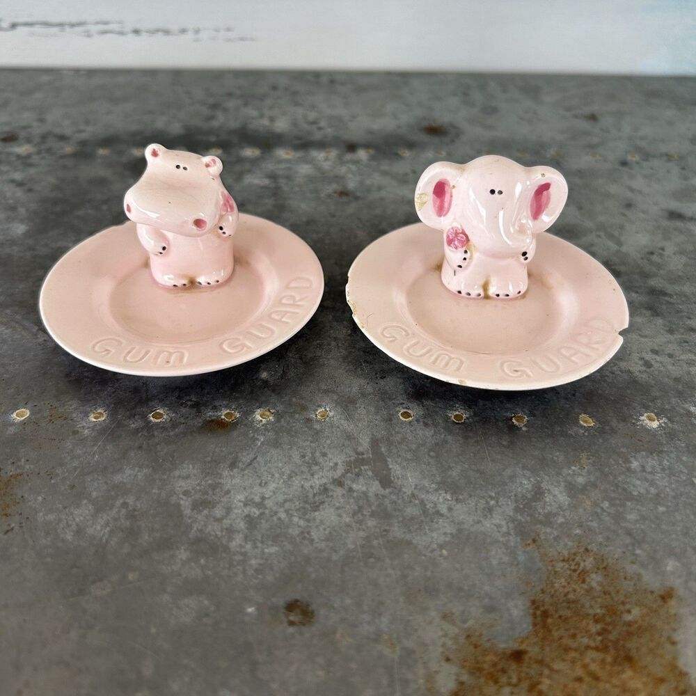 Set Of 2 Vintage Chewing Gum Tray Pink Gum Guard Eclectic Hippo Elephant Pieces